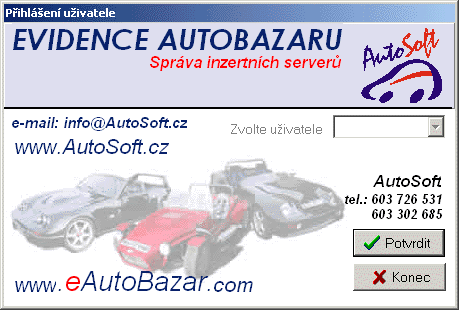 Úvodní obrazovka programu Evidence AutoBazaru v.6.x pro Windows 